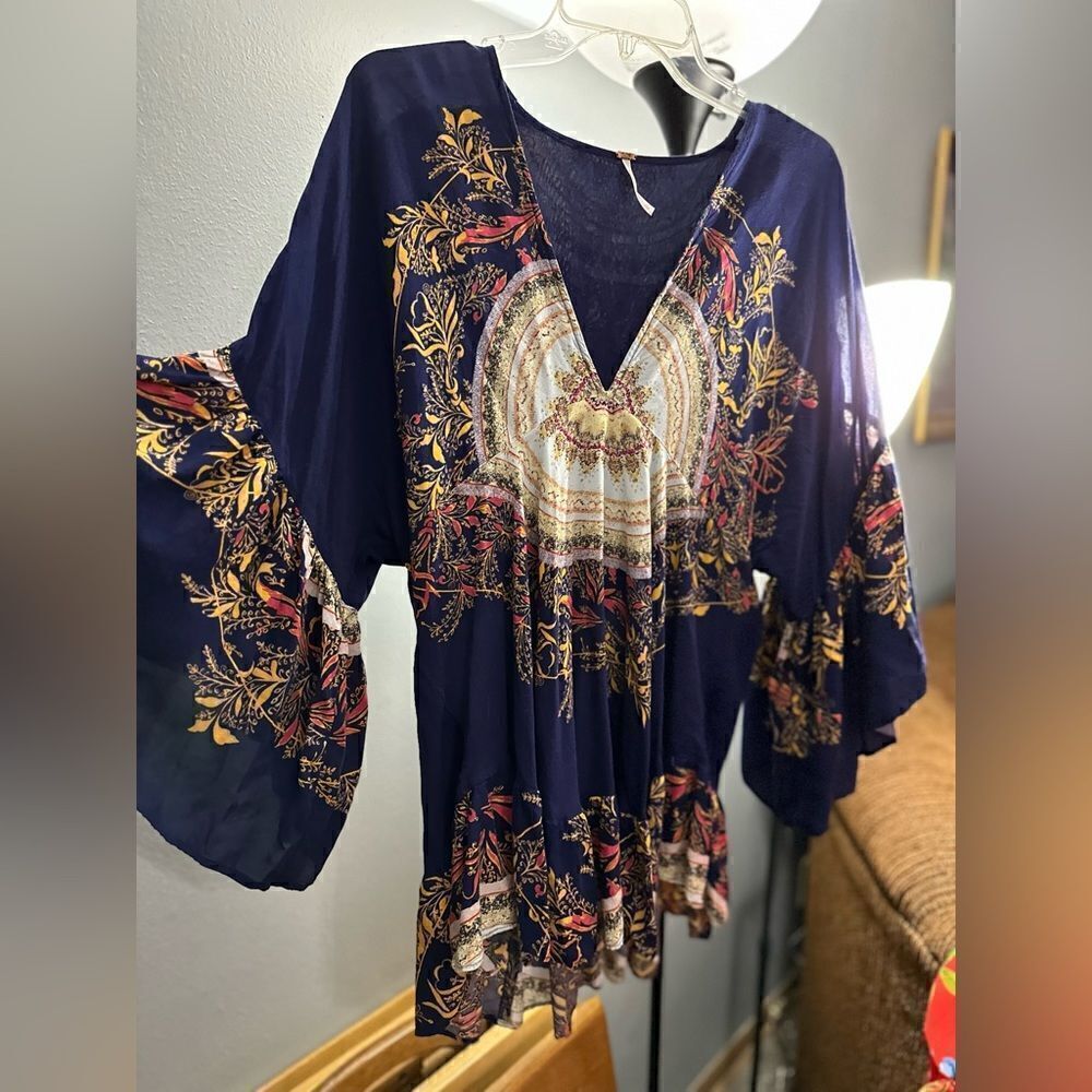 Free People Sunset Dreams Ruffle Boho Top In Blue Size Small - Picture 3 of 16